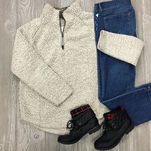 Cozy Sherpa abercrombie fitch fleece cream white tan brown half zip lululemon